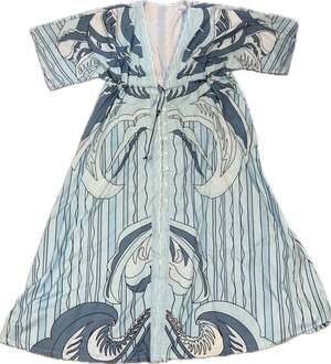 Unbranded Blue Printed Kimono Maxi Dress with Drawstring Waist